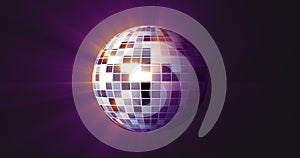 Abstract purple mirrored spinning round disco ball for discos and dances