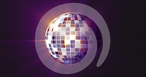 Abstract purple mirrored spinning round disco ball for discos