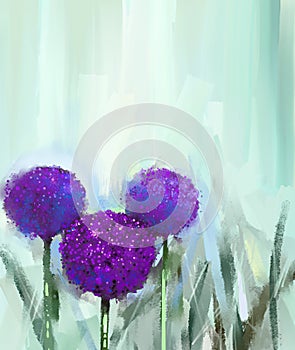 Abstract Purple onion flower.Oil painting