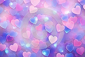 Abstract purple and pink background with small hearts. Blurred Y2K background for Valentine's Day