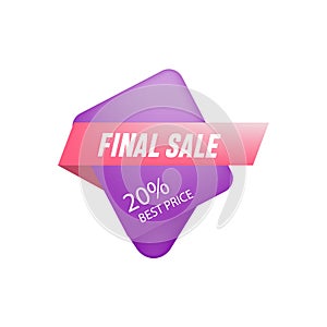 Abstract purple and pink ribbon with 20 % discount. Sale banner template design. Big sale special offer. Purple Special offer