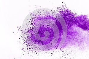 Abstract purple powder explosion on white background. abstract colored powder splatted, Freeze motion of colorful powder exploding