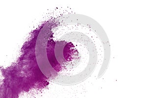 Abstract purple powder explosion on white background. abstract colored powder splatted, Freeze motion of violet powder exploding.