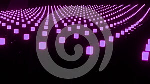 Abstract purple wave dots squares on black background. VJ loop backdrop motion for cyberspace grid design. Seamless loop