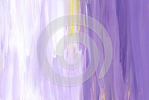 Abstract purple, white and yellow background texture. Multicolored painting. Contemporary art. Brush strokes on paper