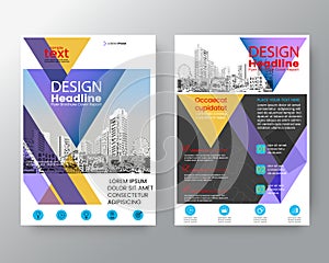 Abstract purple and Yellow triangle Brochure annual report cover Flyer Poster design Layout template