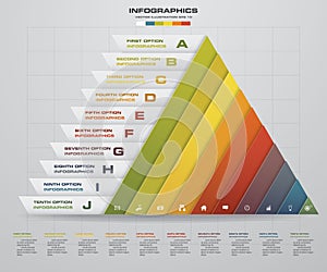 Abstract pyramid shape layout with 10 steps clean number banners template.