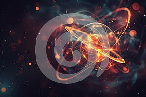 Abstract Quantum Physics Concept with Glowing Atomic Particle