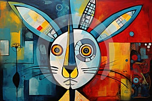 Abstract rabbit painting in the style of pablo picasso. Animals art. Illustration, Generative AI