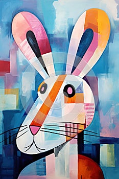 Abstract rabbit painting in the style of pablo picasso. Animals art. Illustration, Generative AI
