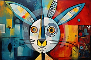 Abstract rabbit painting in the style of pablo picasso. Animals art. Illustration, Generative AI photo