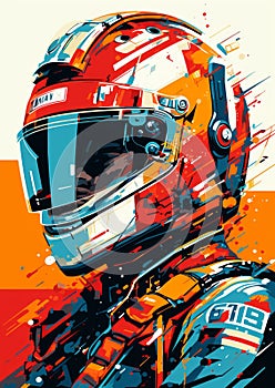 Abstract Racing Driver Poster in Orange, Red and Blue Tones