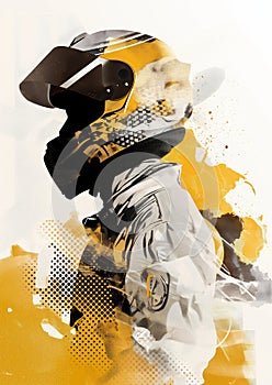 Abstract Racing Driver Poster in Yellow, Grey and Halftones