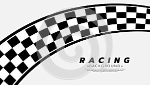 Abstract racing on white background. Checkered curve flag. Finish line banner vector