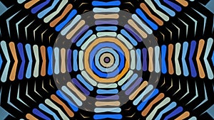 Abstract radial background with animation of moving colorful patterns. Animation. Cartoon kaleidoscope, concept of LSD
