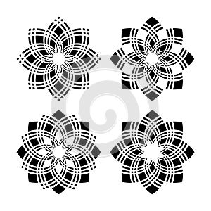 Abstract Radial Floral Patterns Set. Decorative Design Elements