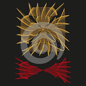 Abstract radial pattern. Dynamic line shape. Gold red Vector. Dark background element.