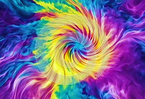 Abstract radial tie dye color gradient background with liquid style waves featured purple turquoise pink yellow and white.