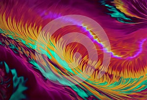 Abstract radial tie dye color gradient background with liquid style waves featured purple turquoise pink yellow and white.