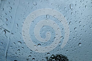 Abstract Rain Drops On Car Windshield Selectable Focus Image For Rainy Season