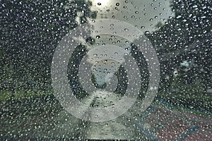 Abstract Rain Drops On Car Windshield Selectable Focus Image For Rainy Season Background