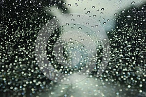 Abstract Rain Drops On Car Windshield Selectable Focus Image For Rainy Season Background