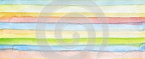 Abstract rainbow acrylic and watercolor strip line paint background. Texture paper. Horizontal long banner