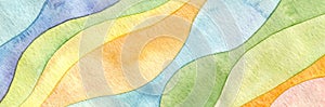 Abstract rainbow acrylic and watercolor wave painting background. Texture paper. Horizontal long banner