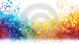 Abstract rainbow background with colorful pixelated shapes and white sparkles. vector
