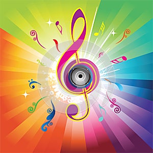Abstract rainbow background with Violin key photo