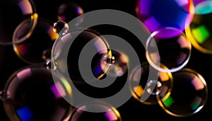 Abstract Rainbow Bubbles on Black Background,