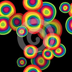 Abstract rainbow circles on black background