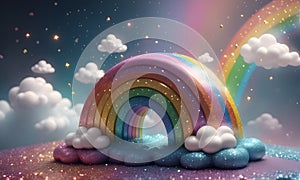 Abstract Rainbow Clouds Glitter 3D Art Animated Graphic, Invitation Card Banner Website Design Background - ai generated