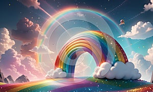 Abstract Rainbow Clouds Glitter 3D Art Animated Graphic, Invitation Card Banner Website Design Background - ai generated