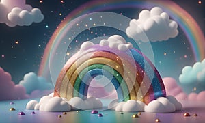 Abstract Rainbow Clouds Glitter 3D Art Animated Graphic, Invitation Card Banner Website Design Background - ai generated