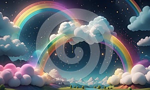 Abstract Rainbow Clouds Glitter 3D Art Animated Graphic, Invitation Card Banner Website Design Background - ai generated