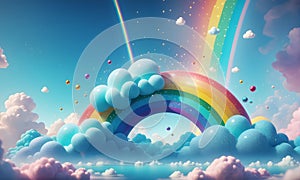 Abstract Rainbow Clouds Glitter 3D Art Animated Graphic, Invitation Card Banner Website Design Background - ai generated