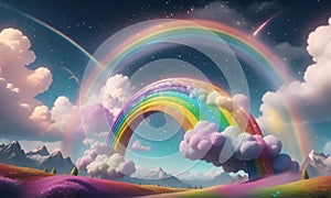 Abstract Rainbow Clouds Glitter 3D Art Animated Graphic, Invitation Card Banner Website Design Background - ai generated