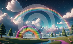 Abstract Rainbow Clouds Glitter 3D Art Animated Graphic, Invitation Card Banner Website Design Background - ai generated