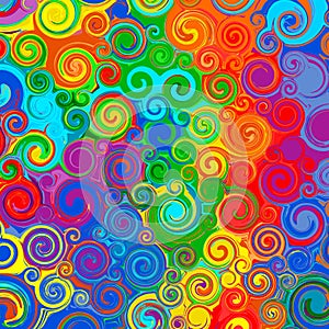 Abstract rainbow curved stripes color line art swirl pattern vector background