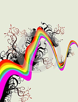 Abstract rainbow and flora