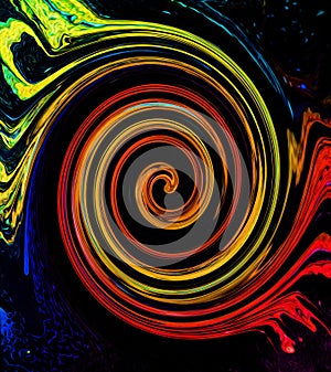 Abstract rainbow grunge spiral background pattern. Colorful grunge spiral. Grunge fractal pattern of red orange blue green red col