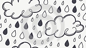 Abstract Raindrops and Clouds Seamless Pattern, Weather Theme, vector design Generative AI