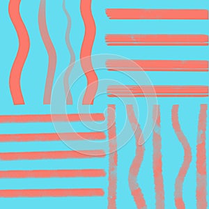 Abstract raster illustration of four coral lines on a blue background