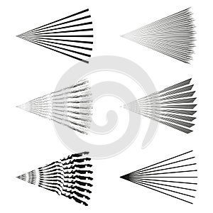 Abstract ray illustration. Radial line pattern. Black and white graphic. Vector light beams.