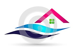 Abstract real estate blue sea wave House roof and home logo vector element icon design vector on white background