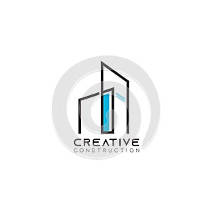 Abstract Real Estate Countryside Logo Design Template. Building Vector Silhouette for Company with simple line