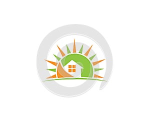 Abstract real estate Home And Sun Logo Design