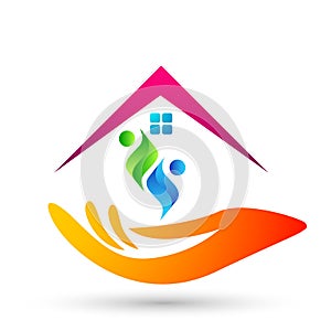 Abstract real estate House roof and home hand care  logo vector element icon design vector on white background