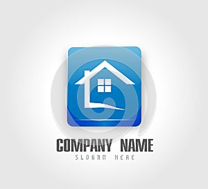 Abstract real estate House roof  logo 3d shine square button and home logo vector element icon design